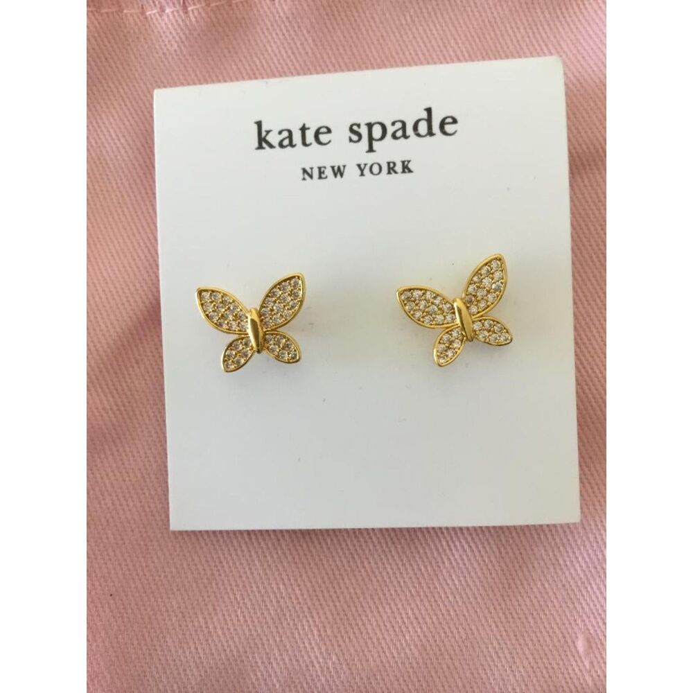 Kate Spade New York Lucky Charm Pave' Butterfly Stud Earrings in Dustbag